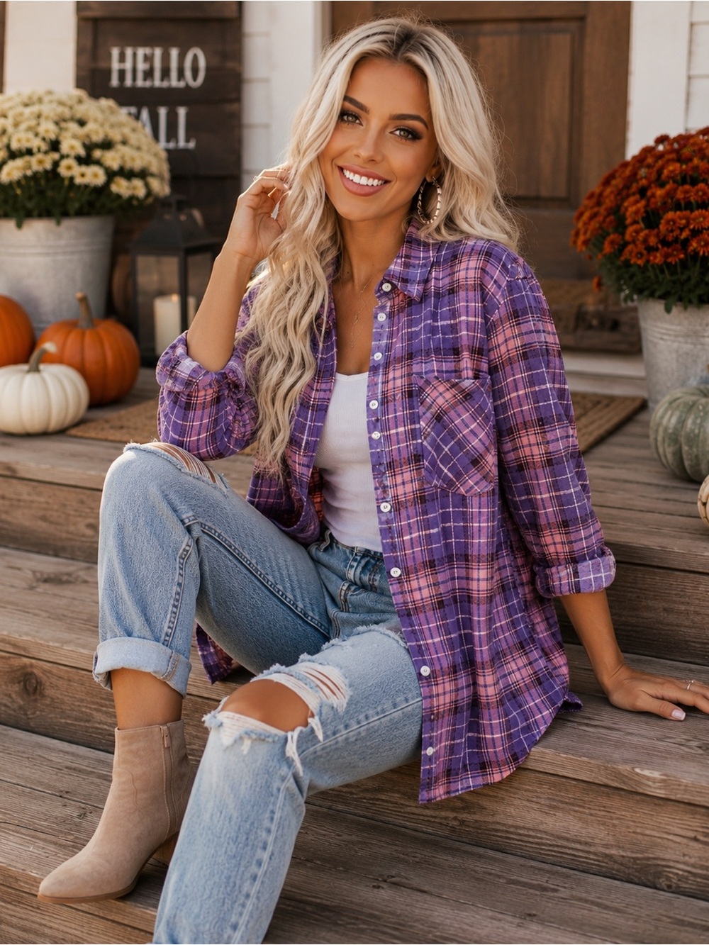 Purple Button Down Plaid Shirt